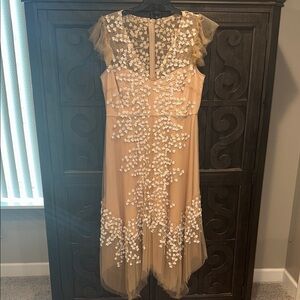 Alex Marie Cream and White Asymmetrical Dress